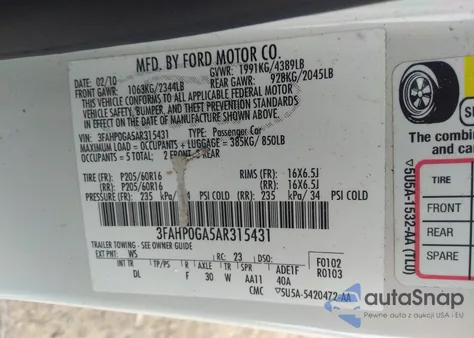 2010 Ford Fusion S из США, поврежденный, VIN 3FAHP0GA5AR315431